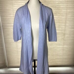 Eileen Fisher Linen–Cotton Short Sleeve Pale Blue Tunic Cardigan – Size Medium